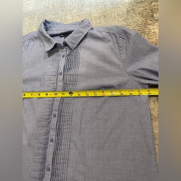 GAP Fitted Boyfriend Stripes Ruffle Long Sleeve Button Up Shirt Blue Sz Medium - Picture 8 of 8